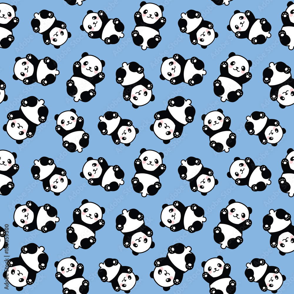 Obraz premium Seamless Cute Cartoon Panda Face Pattern
