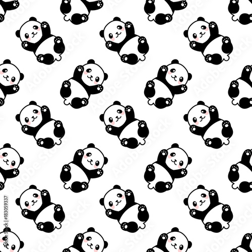 Fototapeta Naklejka Na Ścianę i Meble -  Seamless Cute Cartoon Panda Face Pattern