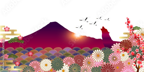 戌　年賀状　富士山　背景