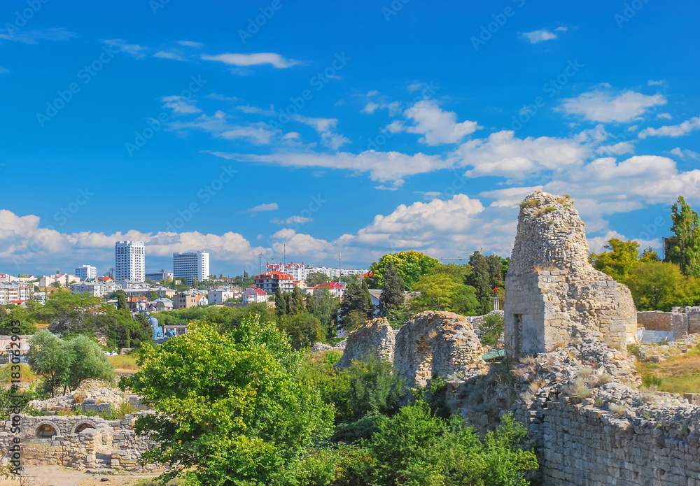 Crimea. View of Sevastopol and the ruins of the ancient city of Chersonese