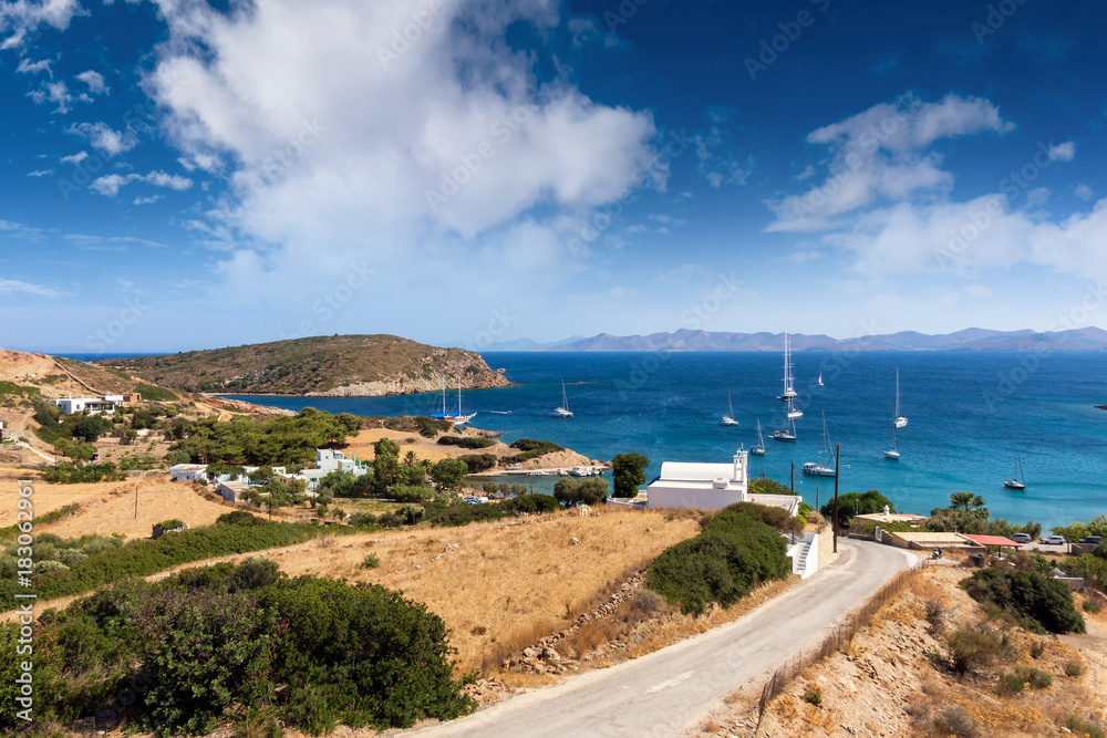 Amazing view to Katsadia bay in Lipsi island, Dodecanese, Greece