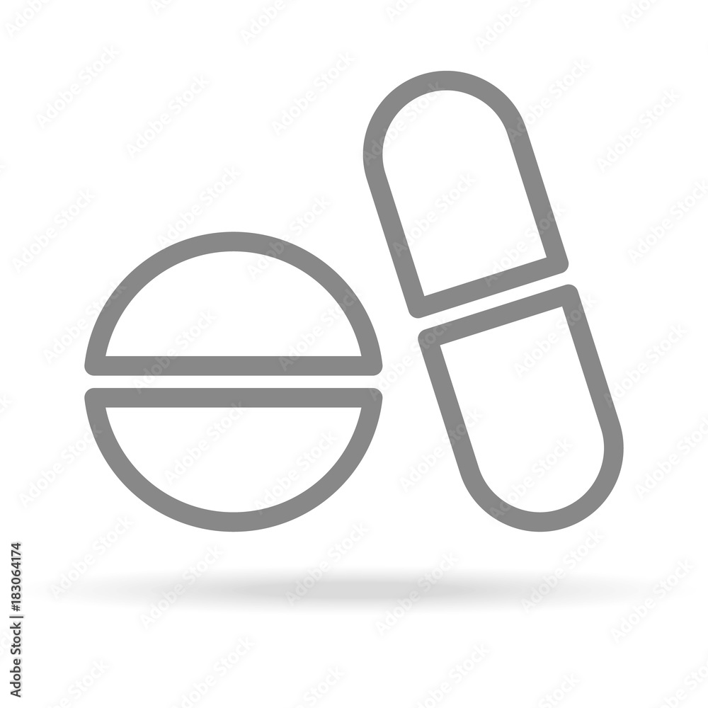 Pills, Medicine, Pharmacy Icon In Trendy Thin Line Style Isolated On White Background. Medical Symbol For Your Design, Apps, Logo, UI. Vector Illustration, Eps10.