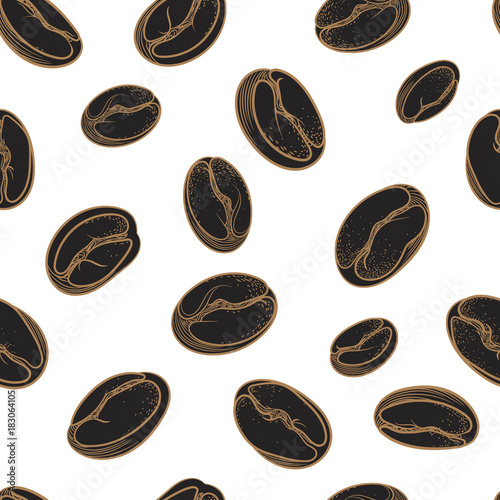 Seamless pattern of black coffee beans. Vector