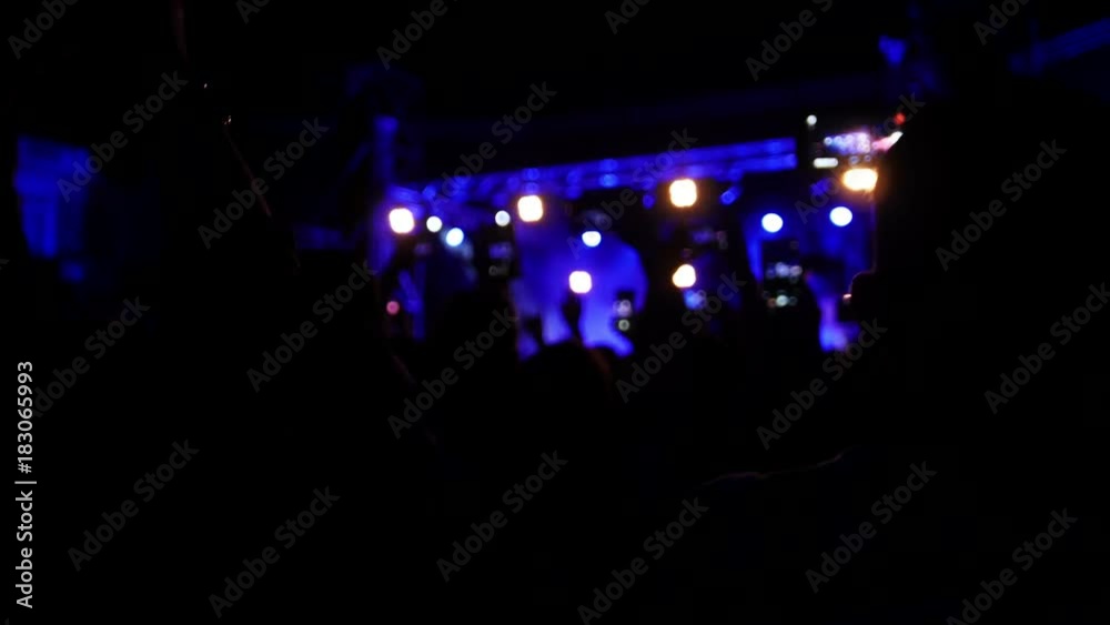 The crowd of shadows of people dancing at the concert The crowd of shadows of people dancing at the concert