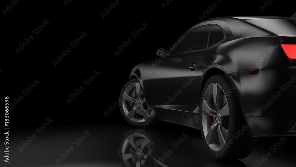 Naklejka Ilustracja 3D ciemnej sylwetki samochodu