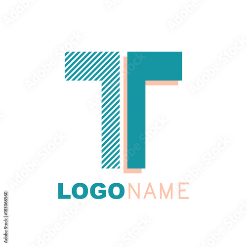 T Alphabet letter logo. Retro colorful logotype vector design template in white background