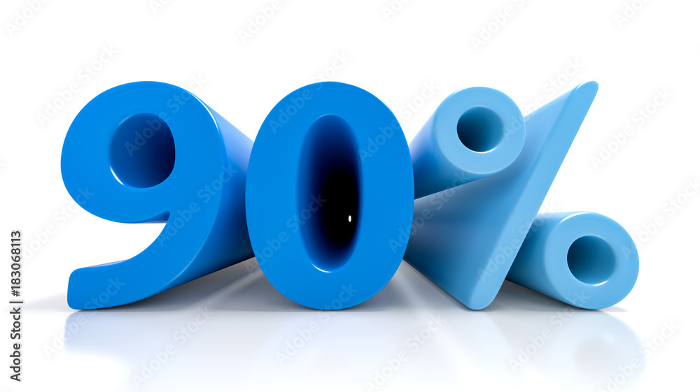 90 percent blue symbol isolated on white background