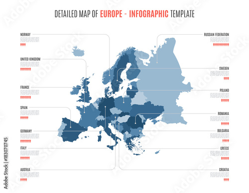 Detailed map of Europe. Vector template for infographics.