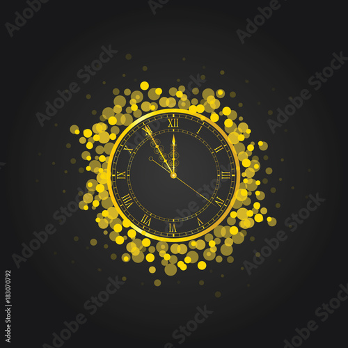 new year clock in gold illustration