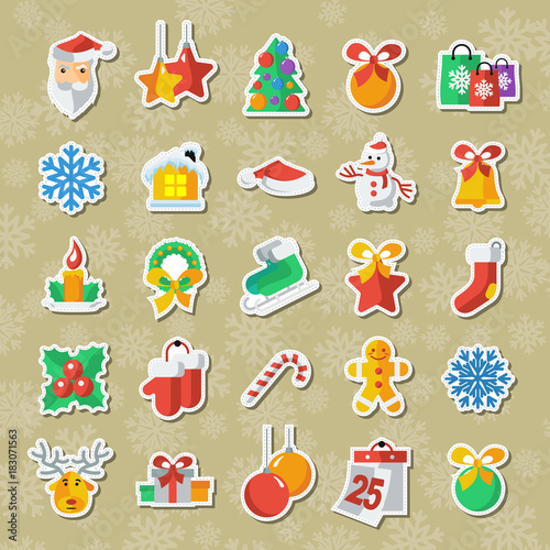 Set of Christmas and New Year icons vector clipart applique