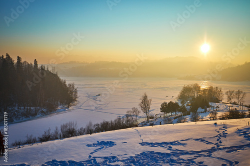 Winter landscape with a sunset.