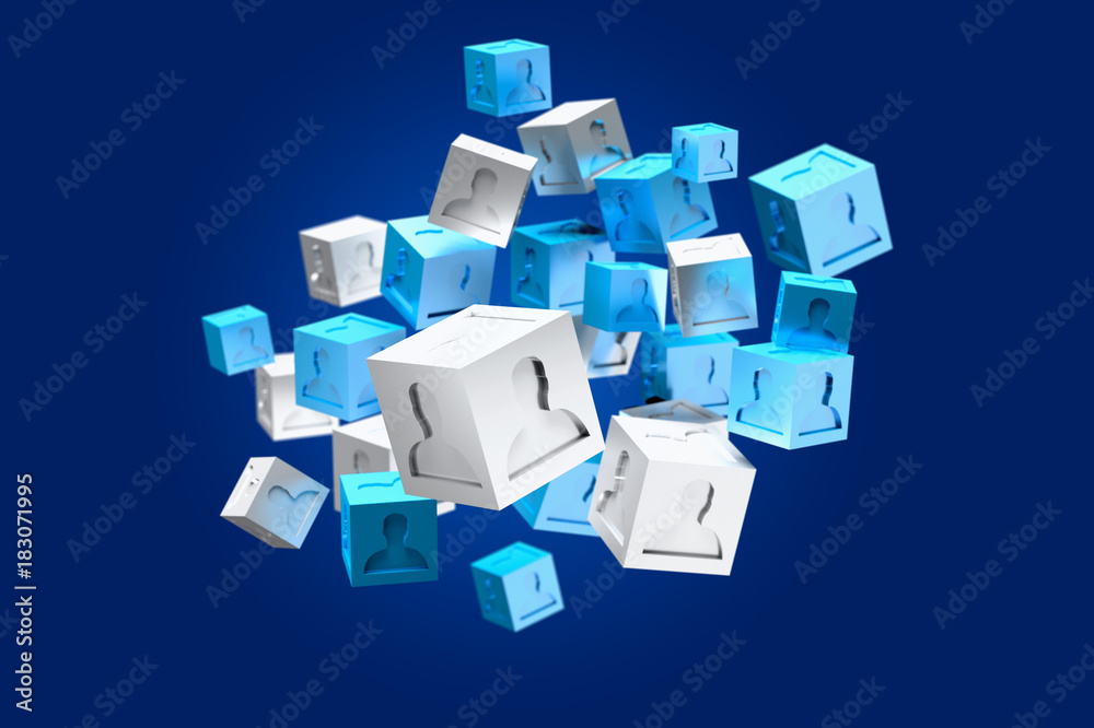 3d rendering blue and white cube on a color background 3d rendering blue and white cube on a color background
