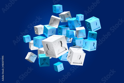 3d rendering blue and white cube on a color background