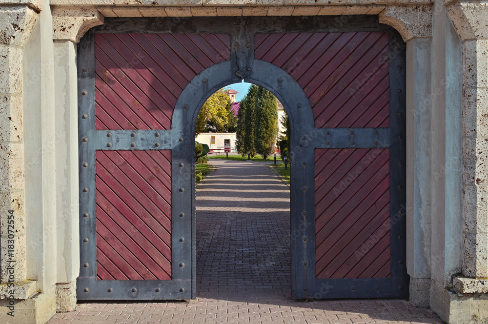 Fototapeta premium Entrance into monastery complex in Kovilj, Serbia