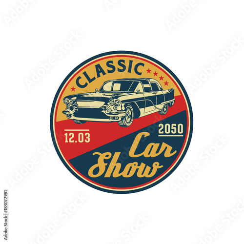Colored Old Retro Style Vintage Classic Car Vector Logo, Badge, Emblem, Icon, Sticker. Car Show, Exhibition, Festival Element.