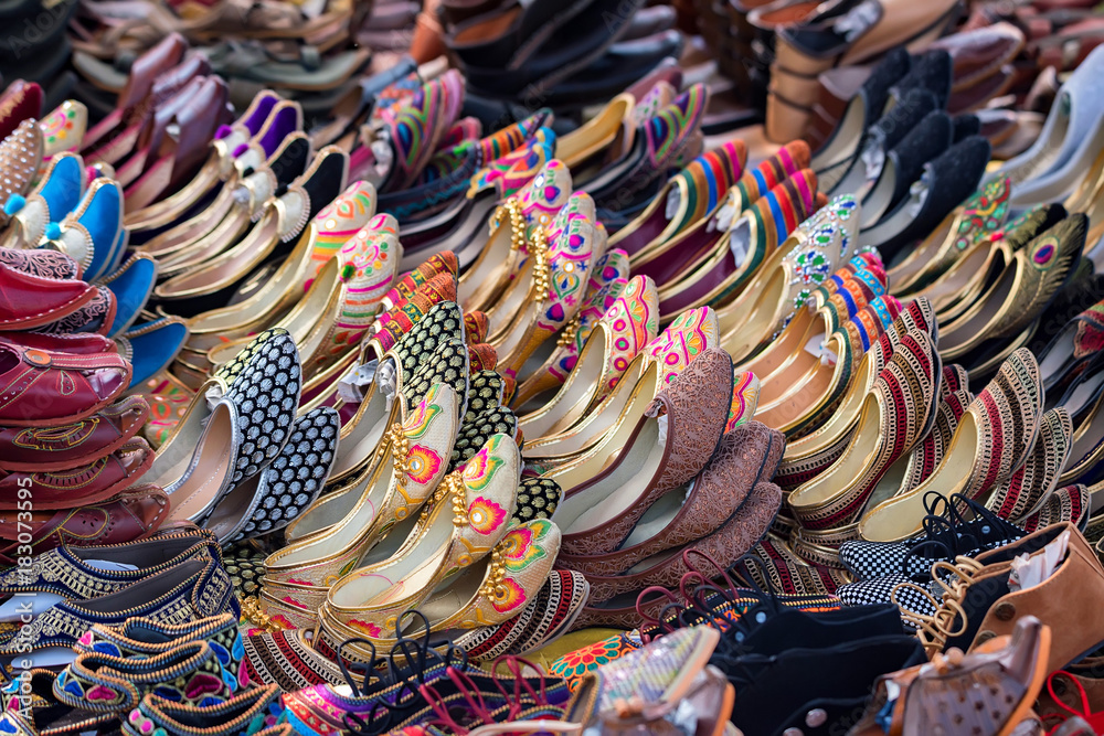 Colorful ethnic shoes at marketplace in India