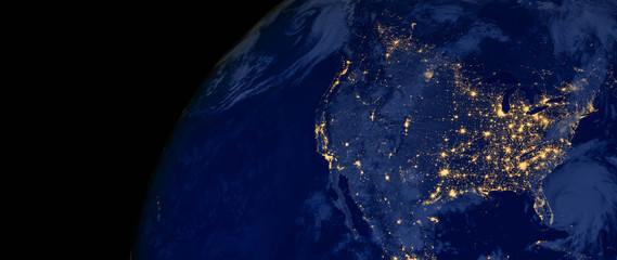 United States of America lights during night as it looks like from space. Elements of this image are furnished by NASA