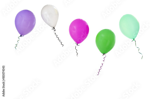 Beautiful background with Colorful balloons flying up. on White background.