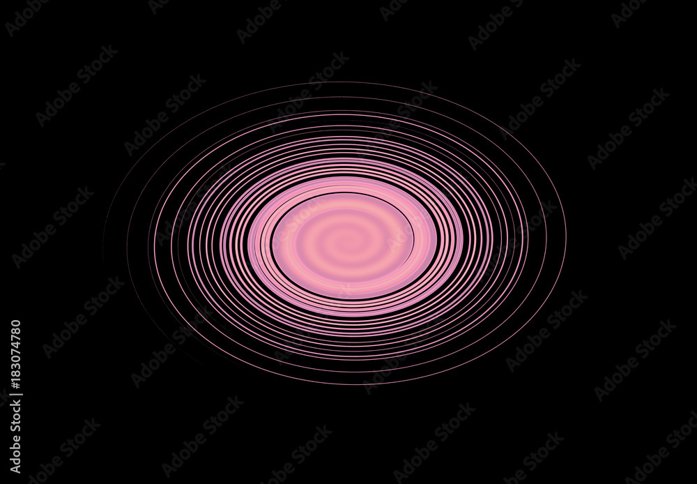 Fototapeta premium Pink watercolor abstract swirl on black background. Designer element concept. Circle texture. Digital illustration.