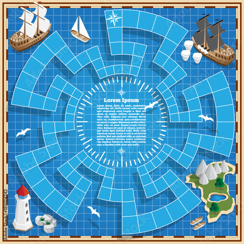 A board game on the marine theme. Vector design for app game user interface.