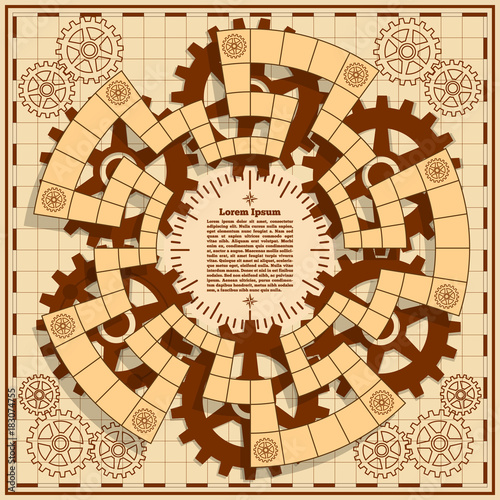 Board game with a background of gears. Vector design for app game user interface.