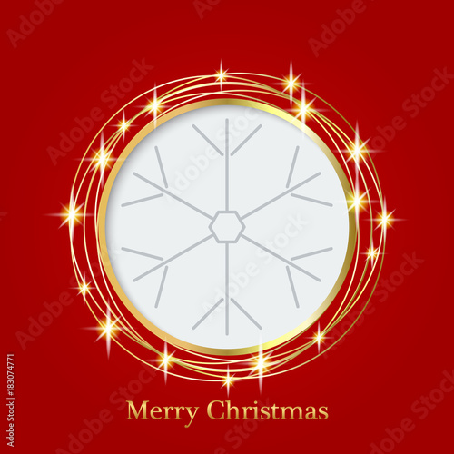 bright red background with Christmas ornaments with snowflakes. the central part of an illustration for your text.