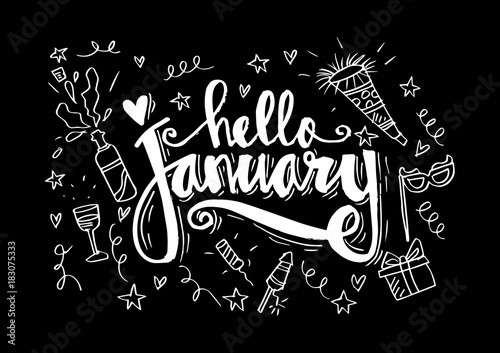 Hello January hand lettering calligraphy.