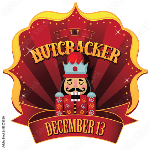 Christmas nutcracker retro marquee. Wooden soldier toy gift from the ballet. EPS 10 vector illustration.