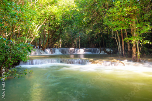 Beautiful Huay Mae Khamin waterfall in tropical rainforest at Srinakarin national park