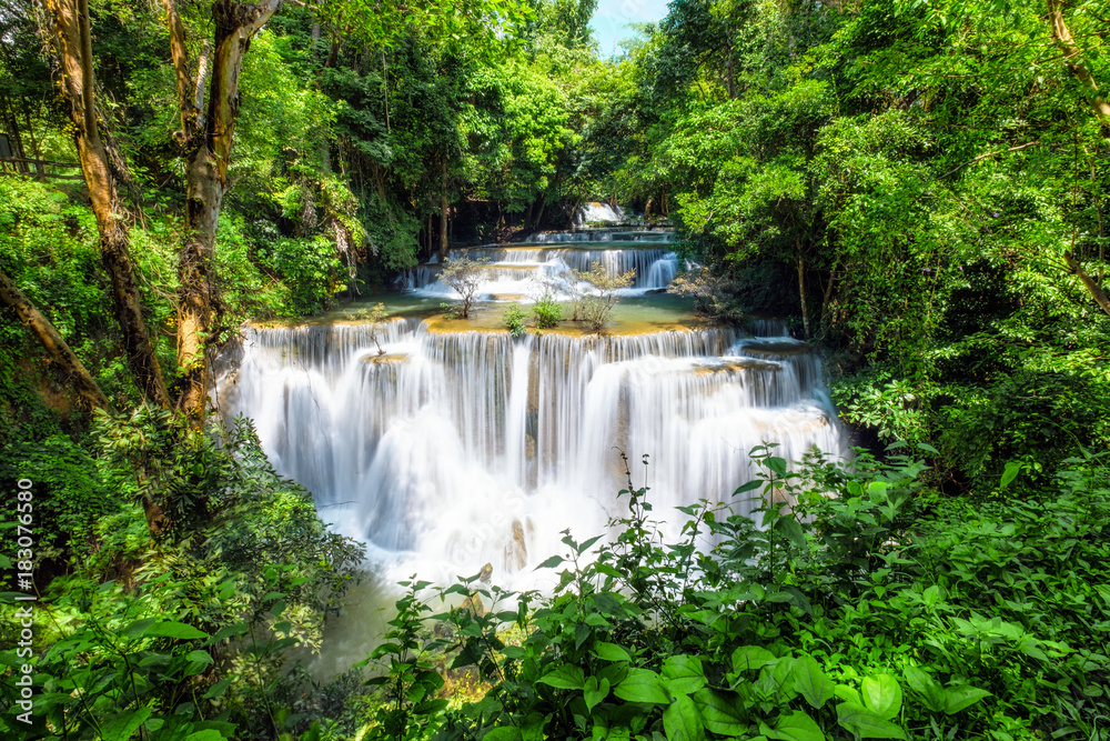 Beautiful Huay Mae Khamin waterfall in tropical rainforest at Srinakarin national park