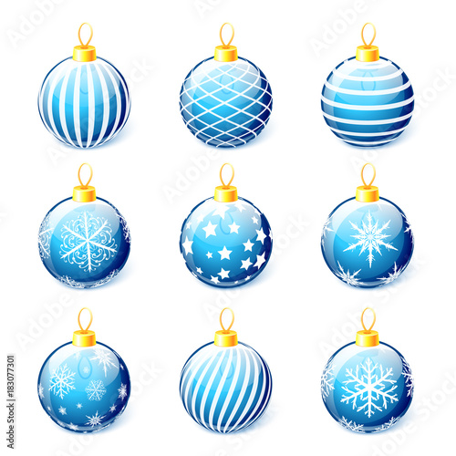 Set of blue Christmas balls isolated on white background vector