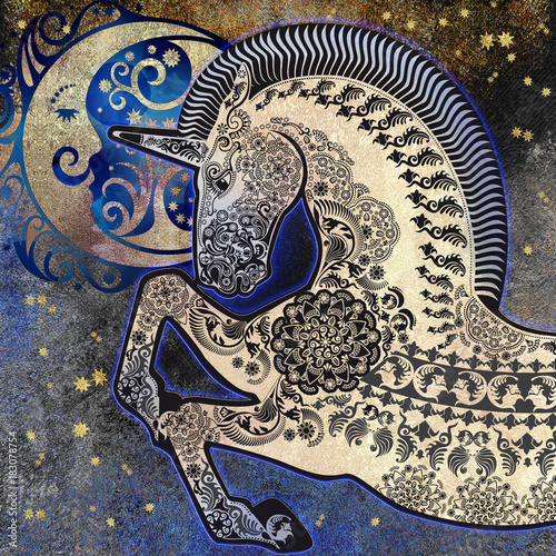 Fototapeta Naklejka Na Ścianę i Meble -  abstract dark textured background, patterned unicorn