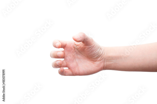 Human hand hold something isolated on white background. This picture has clipping path for easy to use.