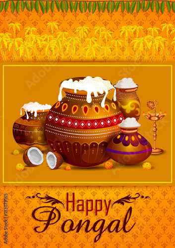 Happy Pongal religious holiday background for harvesting festival of India