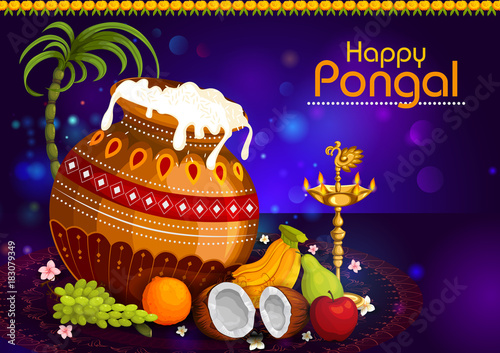 Happy Pongal religious holiday background for harvesting festival of India