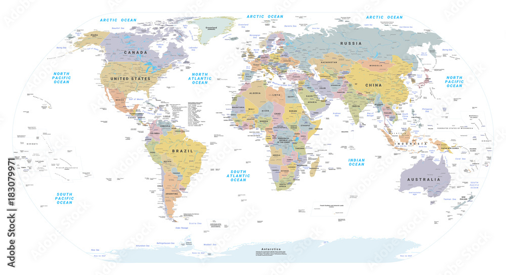 Fototapeta Bardzo szczegółowa mapa polityczna świata