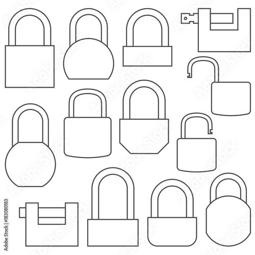 Icons of locks from thin lines, vector illustration.