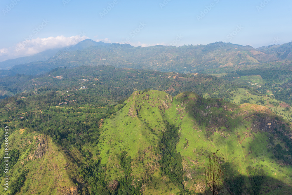 Namunukula und little Adams peak seen from the Ella rock, a famous viewpoint approx 1400m high. The peak is a popular tourist destination and one of the attractions of the small town Ella on Sri Lanka