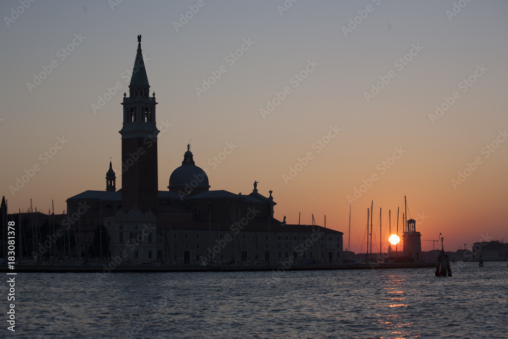 San Giorgio Maggiore church at sunset Venice Italy