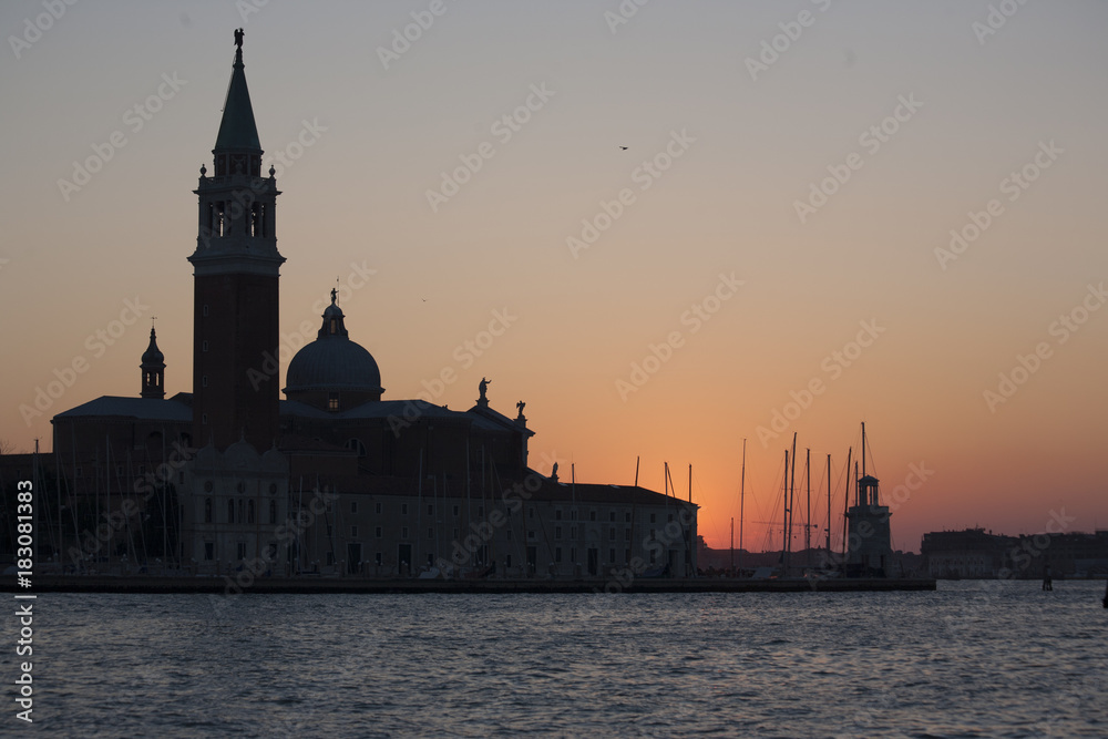 San Giorgio Maggiore church at sunset, Venice Italy