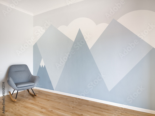 Modern scandinavian style design mural painted room