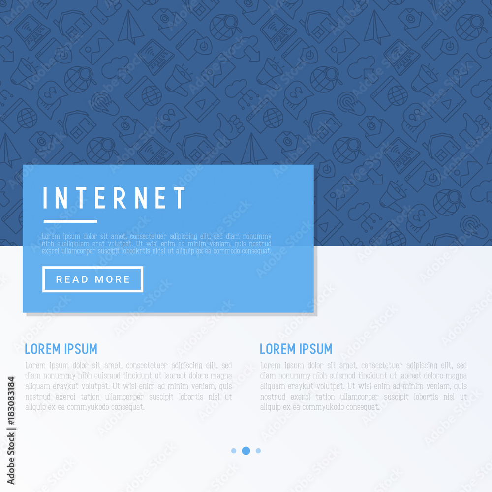 Internet concept with thin line icons: e-mail, chatm laptop, share, cloud computing, seo, download, upload, stream, global connection. Modern vector illustration for web page.