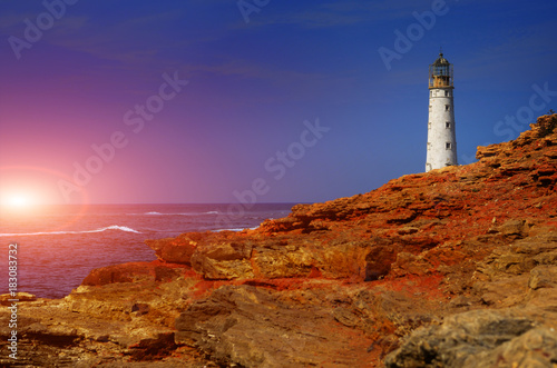 Lighthouse at cape Tarkhankut in Crimea Ukraine photo