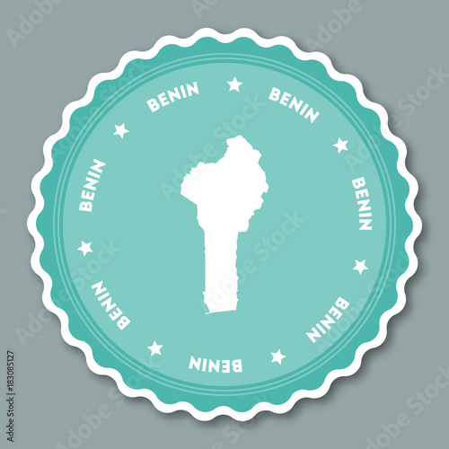 Benin sticker flat design. Round flat style badges of trendy colors with country map and name. Country sticker vector illustration.