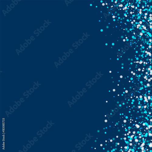 Amazing falling snow. Abstract right border with amazing falling snow on deep blue background. Adorable Vector illustration.