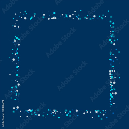 Amazing falling snow. Square abstract shape with amazing falling snow on deep blue background. Incredible Vector illustration.