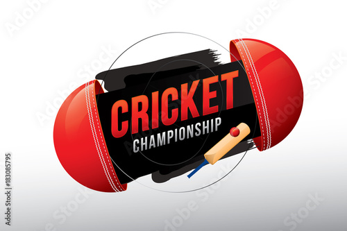 Vector of cricket championship badge design with wood cricket bats and ball.