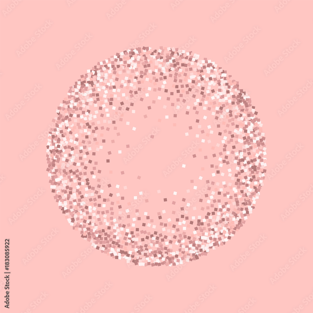 Pink gold glitter. Round frame with pink gold glitter on pink ...