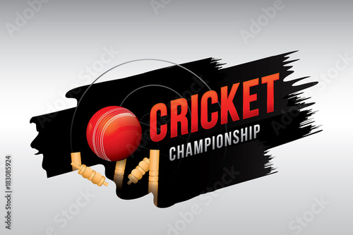 Vector of cricket championship badge design with wood cricket bats and ball.