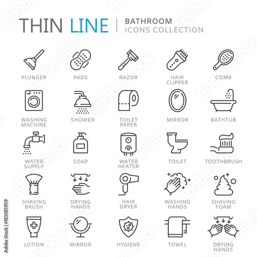 Collection of bathroom thin line icons
